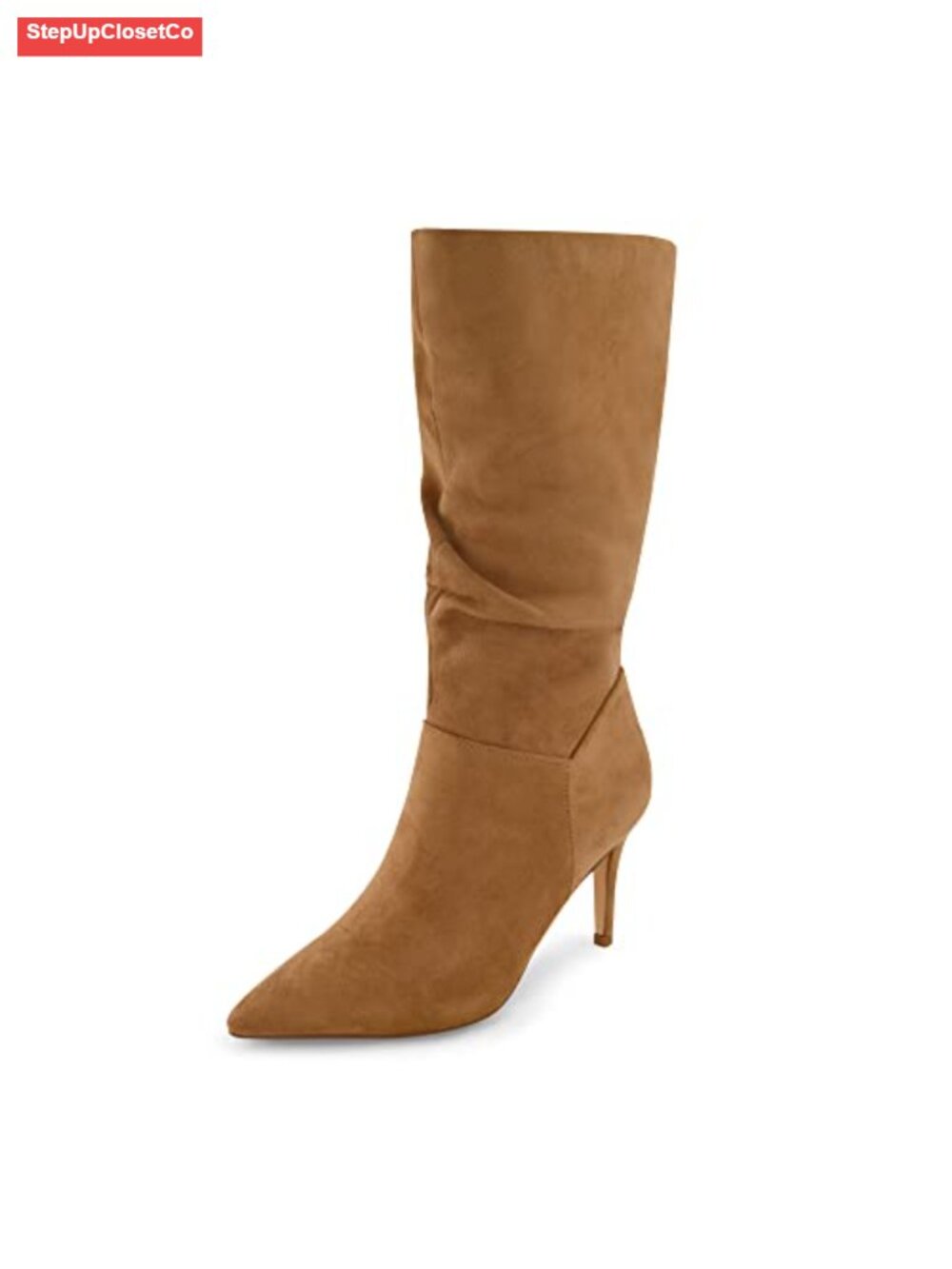 Slouchy Vegan Suede Mid-Calf Boot with Pointed Toe & 3-Inch Heel